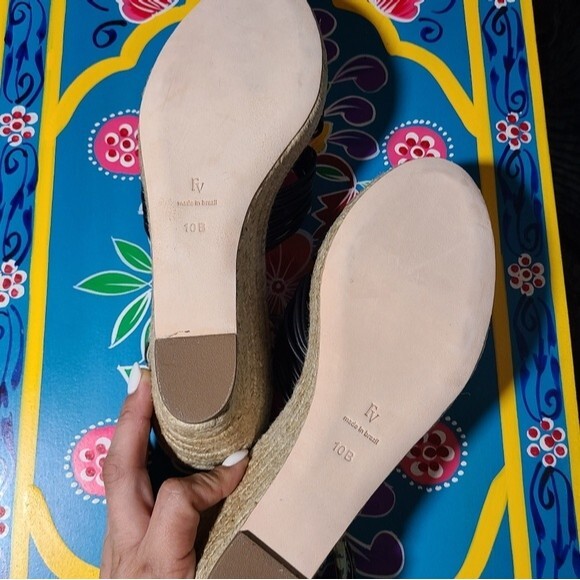 Frances Valentine NIB Size 10 Black Snake Print Leather Espadrille Sandals - Picture 11 of 12